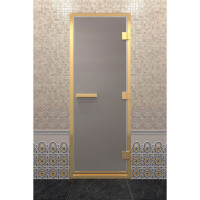 Стеклянная дверь для хамама в золотом профиле, сатин 200х70 (по коробке) (DoorWood)