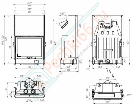 Каминная топка Вега 1000 MP подовое горение принтинг (Экокамин)