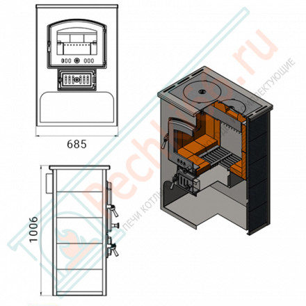 Печь-камин ПК-03-224, с плитой, красный (Везувий)