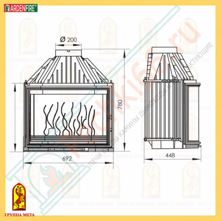 Чугунная топка Призма 700 (Мета) 14 кВт