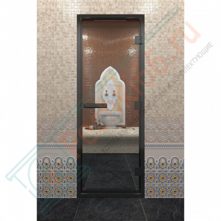 Стеклянная дверь DoorWood «Хамам Прозрачная» в черном профиле 2000х900 (по коробке)