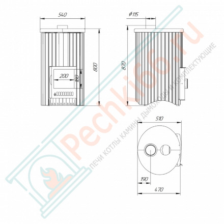 Дровяная банная печь Ферингер УЮТ-18 "Окаменевшее дерево перенесённый рисунок + змеевик" до 18 м³